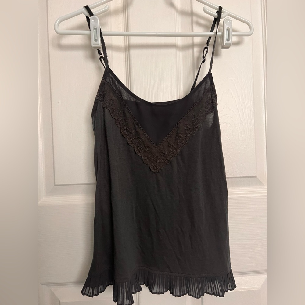 Lace & mesh detailed dark grey tank top AE